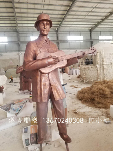 港粵雕塑廠新款上新玻璃鋼音樂人物雕塑仿紅銅效果
