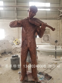 擺放在唐人街街頭的音樂人物雕塑中國風氛圍仿真雕塑