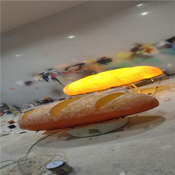 订制港粤雕塑玻璃钢面包雕塑面包门头装饰发光面包厂家,透光面包模型