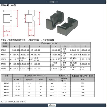 EFD变压器铁氧体磁芯