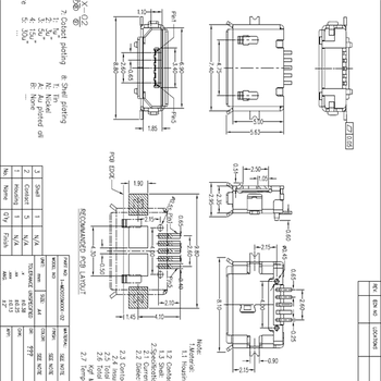 方口AB型贴片MICROUSB母座5P-AB型贴片直边SMT全贴有柱脚宽8.8