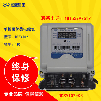 威胜电表DDSY102-K3单相电子式预付费电能表/家用单相电表/电度表