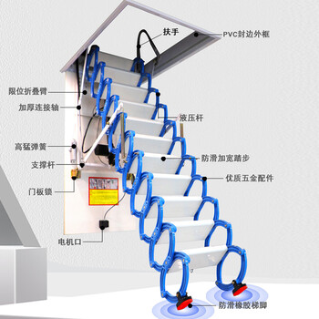 优品阁楼伸缩楼梯家用升降梯子靠墙式折叠复式钢木室内外隐形梯