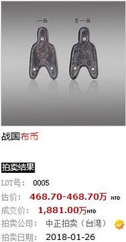 三孔布幣拍賣出手機(jī)率大不大