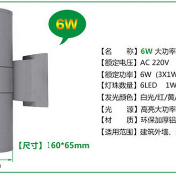 6W户外双头壁灯6W七彩led壁灯