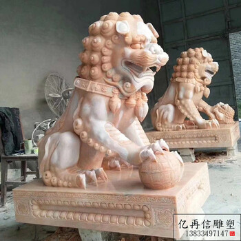 石雕獅子晚霞紅天安門石獅子一對(duì)門口鎮(zhèn)宅漢白玉花崗巖青石仿古獅子裝飾擺件