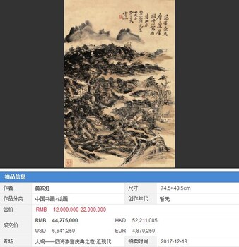 中正瑞阁带您走进中国嘉德香港2018年春拍黄宾虹89岁所的画“观想”