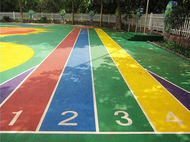 奥美佳体育专业幼儿园室外塑胶地面铺设epdm颗粒彩色地面