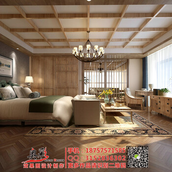 酒店室内外民宿效果图设计,中式日式民宿规划改造设计效果图