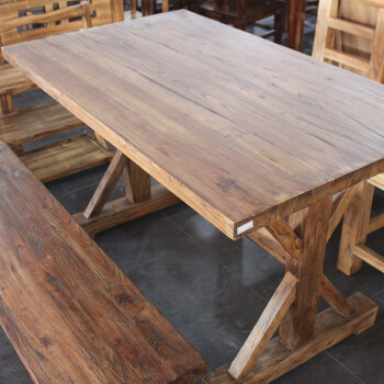 榆木餐厅桌椅定制1.20.7四公分厚实木餐桌椅仿古加厚可定制