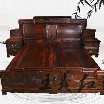 大红酸枝双人床雕刻其木质活性美双人床丰富的人文内涵