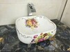 陶瓷彩金台面玫瑰盆中式独立台上盆卫浴艺术洗手盆