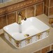 卫浴陶瓷金色高温彩金方形台上洗手盆一体成型洗手盆