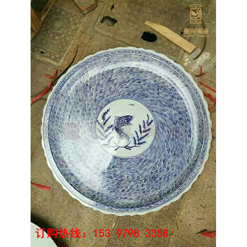 創(chuàng)意手繪海鮮大瓷盤青花瓷大盤陶瓷海鮮大盤廠家