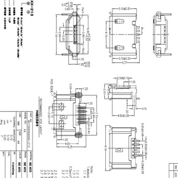 MICROUSB后两脚7.2mm插板5PIN母座-B型后插后贴SMT卷边雾锡