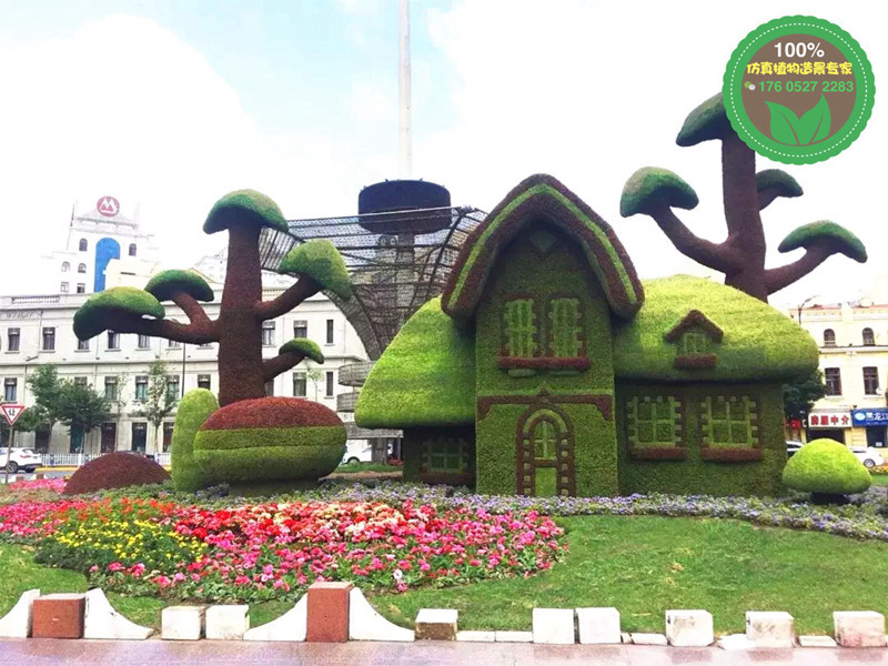 鹤壁山城仿真植物荷花绿雕制作生产价格