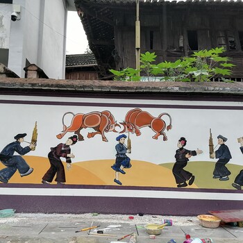 贵州凯里市苗侗族文化墙新农村手绘墙画体彩绘