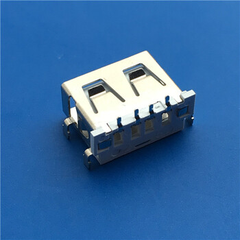 USB2.0短体母座4P沉板反向90度四脚插板DIP直边白胶
