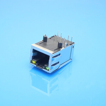 RJ45网口8P8C带百兆/千兆滤波90度插板DIP带LED灯1英寸开口向上网络通讯插座