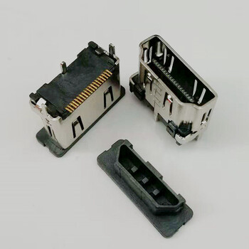 HDMI立贴母座180度三脚插板19P单排SMT高度10.5/12.0/15.0HDMI高清接口带防尘塞