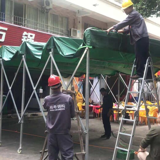 中山古镇个性定制大排档推拉蓬镀锌钢管伸缩雨棚安装视频