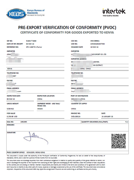 中国商品出口非洲肯尼亚，装柜前需要检测出具COC符合性认证？具体怎么操作？