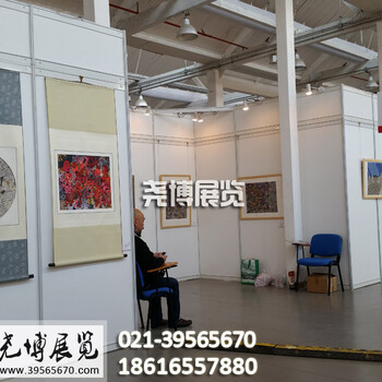 上海书画院山水画作品展布置，挂画展板墙架出租