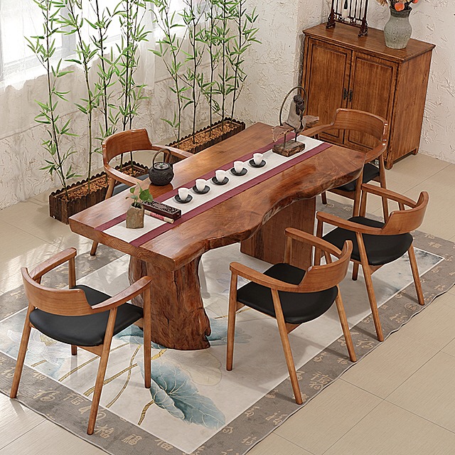 实木茶桌椅组合新中式大板茶桌原木泡茶桌简约现代茶几全实木茶台