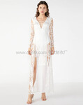 广州服装厂新款开衩透视高腰白色蕾丝礼服裙子