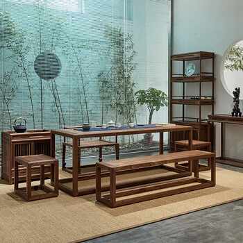 新中式铝合金功夫茶桌椅组合禅意茶台简约现代茶室家具可定制
