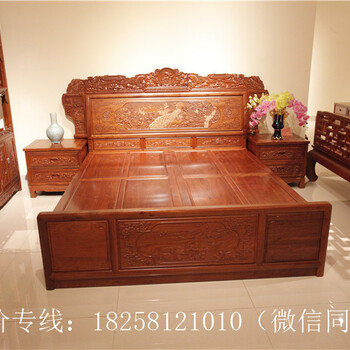 卧室家具红木大床国色天香实木双人床高箱储物柜