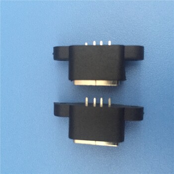 USB防水母座防水等级IP67180度立式直插插板式DIP带双耳螺丝孔