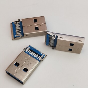 USB3.1公头11PIN直脚180度贴板式沉板式AM蓝胶LCP料A公