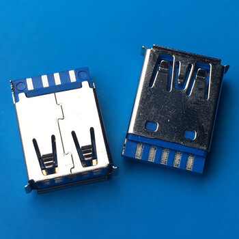 AF3.0焊线式母座USB3.0短体9P180度焊线母座卷边蓝色胶芯