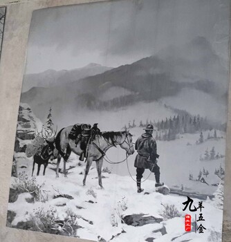 浙江永康定制不锈钢表面蚀刻黑白画，金属底板水墨油画，不锈钢雕刻画，浮雕画，