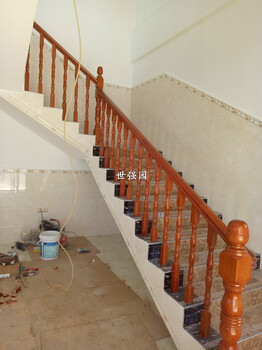 长沙农村自建房室内楼梯扶手实木材料做扶手栏杆-别墅楼梯扶手
