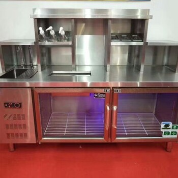 廣東惠州新豪茶飲定制奶茶設(shè)備廚房操作設(shè)備貢茶商用吧臺(tái)冷藏工作臺(tái)不銹鋼工廠