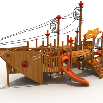 儿童木质组合滑梯户外海盗船幼儿园主题公园设计小区景观游乐设备