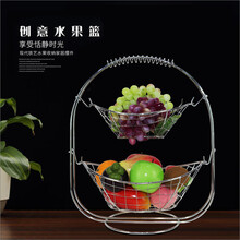 工厂直销新品创意水果篮金属水果盘镂空水果篮双层果篮图片