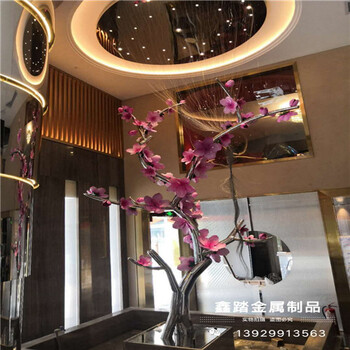 重庆酒店主题雕塑摆件不锈钢桃花雕塑彩绘工艺仿真花朵雕塑