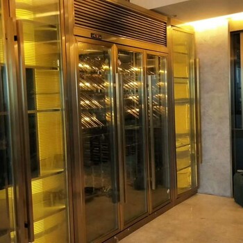鏡面不銹鋼恒溫酒柜LED光源斜放酒店不銹鋼酒柜定制廠家
