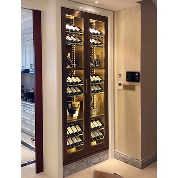 客厅酒柜香槟金日本金玫瑰金黒钛不锈钢恒温酒柜定制生产设计