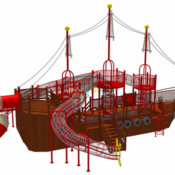 儿童木质海盗船滑梯户外海盗船公园设计小区景观游乐设备儿童乐园