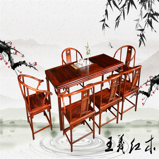 王义红木古典餐厅餐座椅,济南木中王义红木大红酸枝餐桌