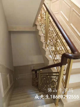 欧式铜艺楼梯护栏直行单跑雕花楼梯图片