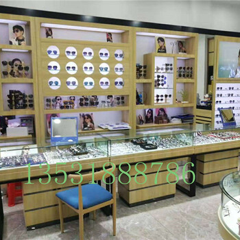 广州制作钢木结合眼镜柜厂家番禺区眼镜店铺陈列架设计
