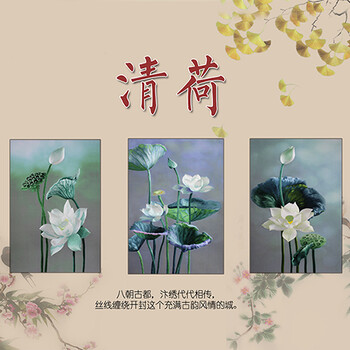 手工刺繡，荷花汴繡裝飾畫(huà)，可傳承，可收藏