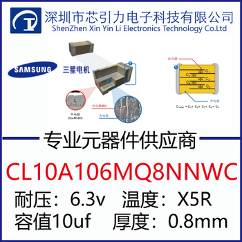 芯引力三星生产电容吗CL10A106MQ8NNWC高可靠性0.8毫米0603标准X5R10uF6.3V