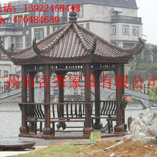 别墅碳化木六角凉亭,中式仿古休闲亭子图片