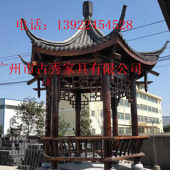 六角木质凉亭公园古建木制六角凉亭防腐木休闲亭子